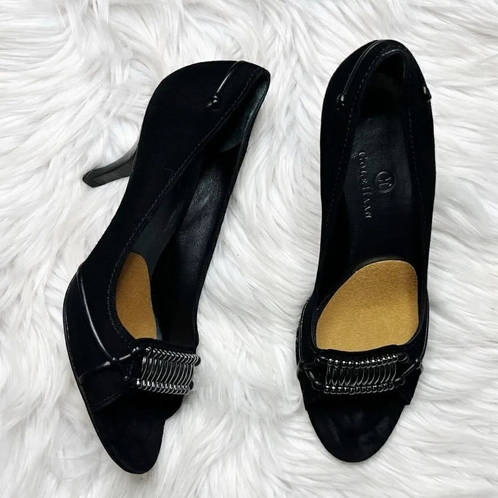 Cole Haan Velvet Peep Toe Pumps Black Size 8.5
